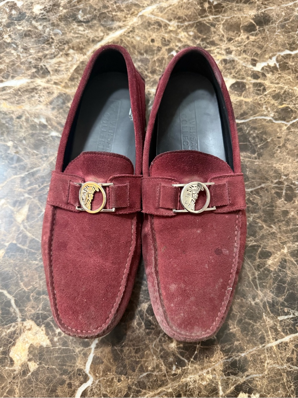 Versace Men's Suede Penny Loafers in Burgundy